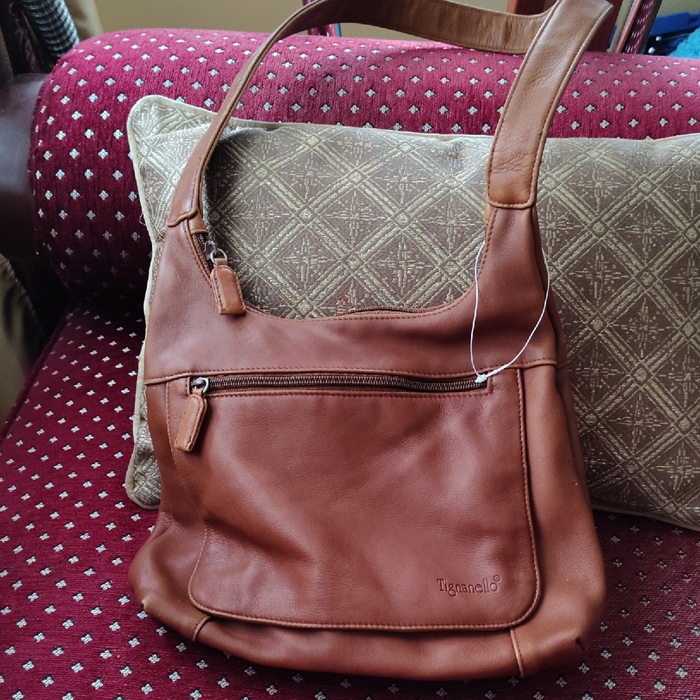 Tignanello Cognac Leather Hobo Shoulder Bag